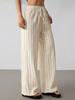 Women Striped Drawstring Waist Wide Leg Pants Loose Fit Casual Trousers