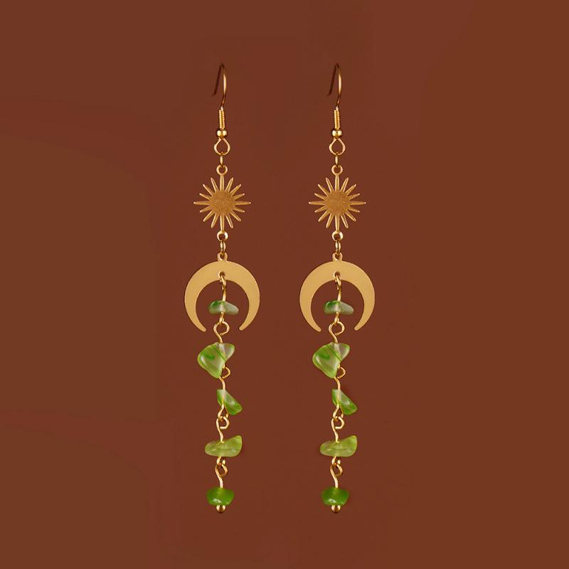 Fashionable Asymmetrical Crystal Tassel Dangle Earrings with Moonstone