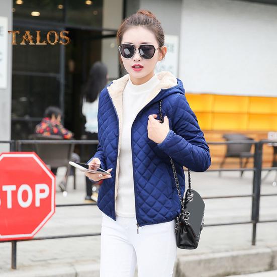 Winter Women Jacket Hooded Zip-up Long Sleeves Thick Plush Lined Solid Color Cardigan Keep Warm Commuting School Coat