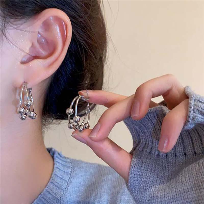 European & American Trendy Double-Layer Round Bead Earrings - Chic, Fashionable, Simple Style