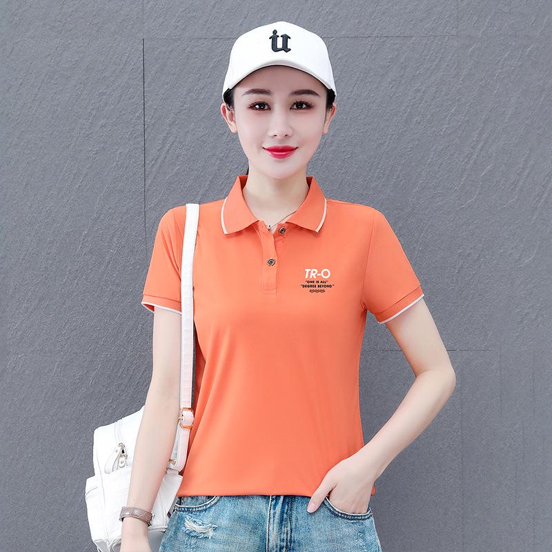 Women's 2025 Summer Large Short-Sleeve Ice Silk Lapel T-Shirt: Slim, Versatile, Breathable