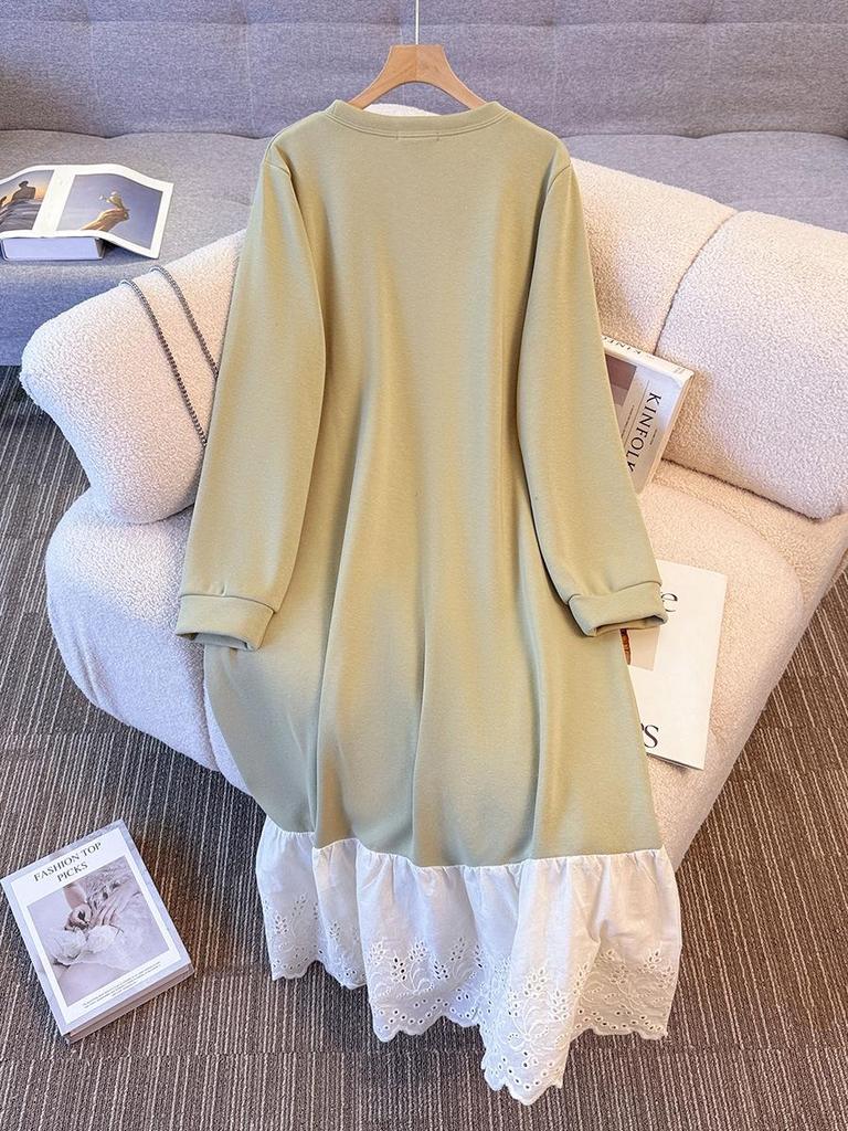Winter New Plus Size Women's Dress: Faux Two-Piece Fleece-Lined Patchwork Design (Fits 130-350 jin)