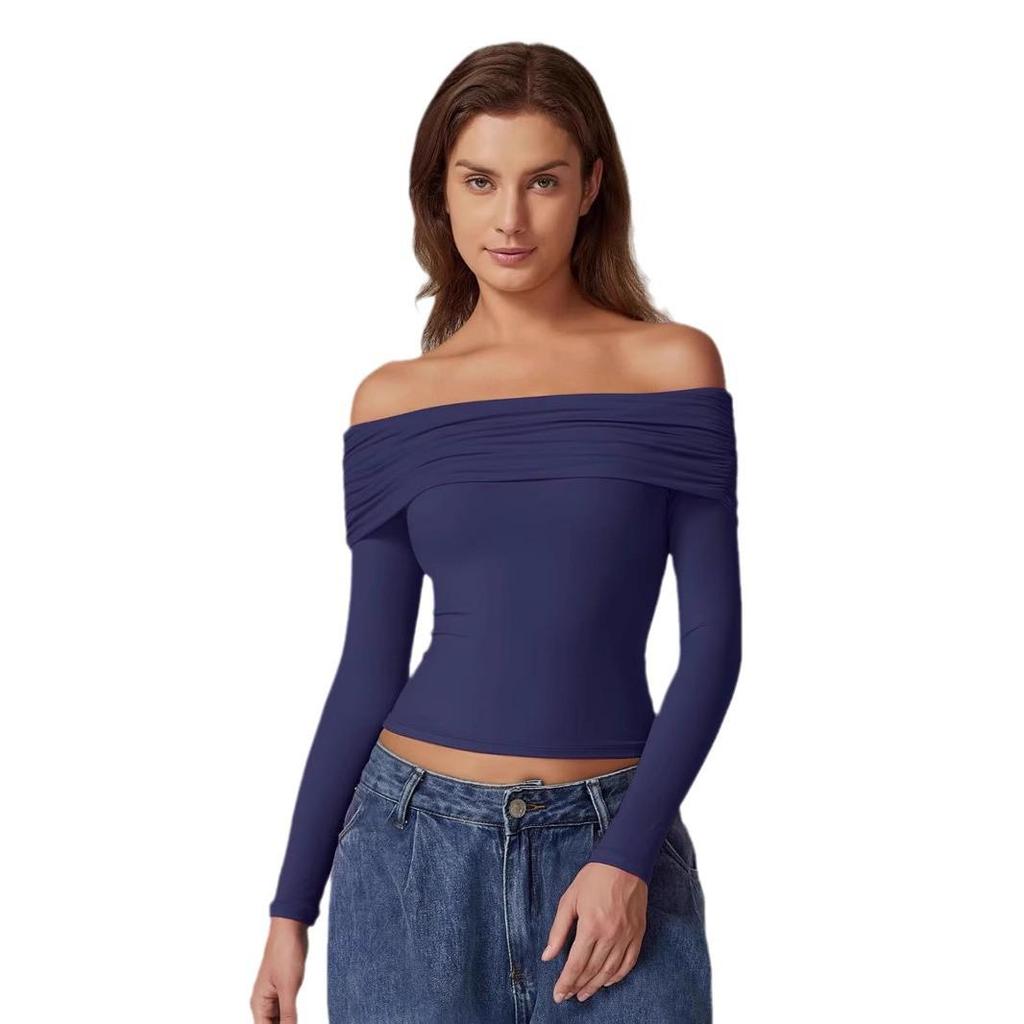 European & American Women's Strapless Double-Layer Long-Sleeve Pullover Top - 2024 Trendy Off-Shoulder Style