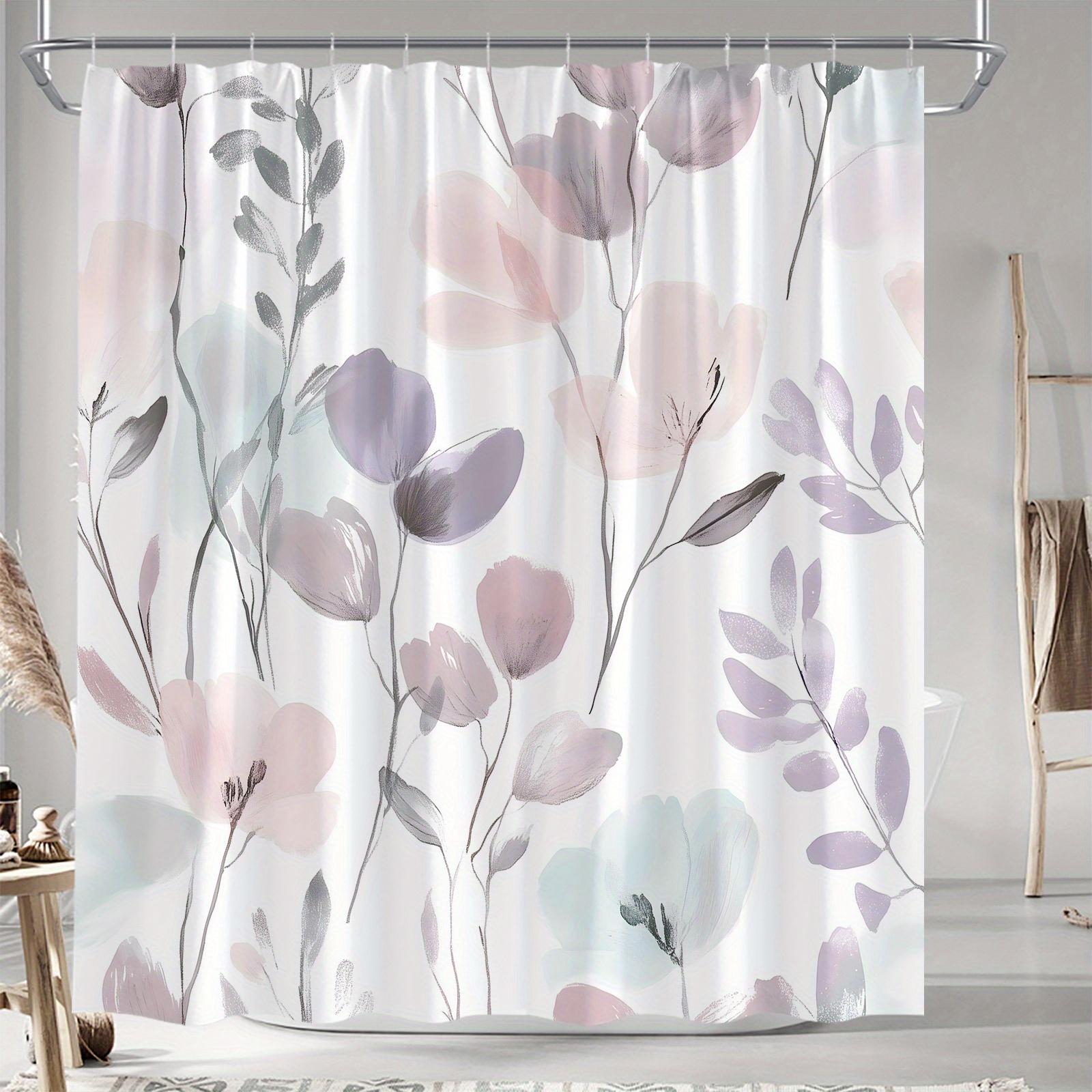 A Serene Floral Shower Curtain: Transform Your Bathroom into a Tranquil Oasis with This Elegant Design Featuring Soft Pastel W90XH180cm