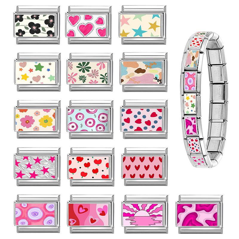 Wholesale Kawaii Heart Flower Star Sunset Dolphin Cats Italian Charm Fit 9MM Stainless Steel Girls' DIY Bracelet Fashion Jewelry