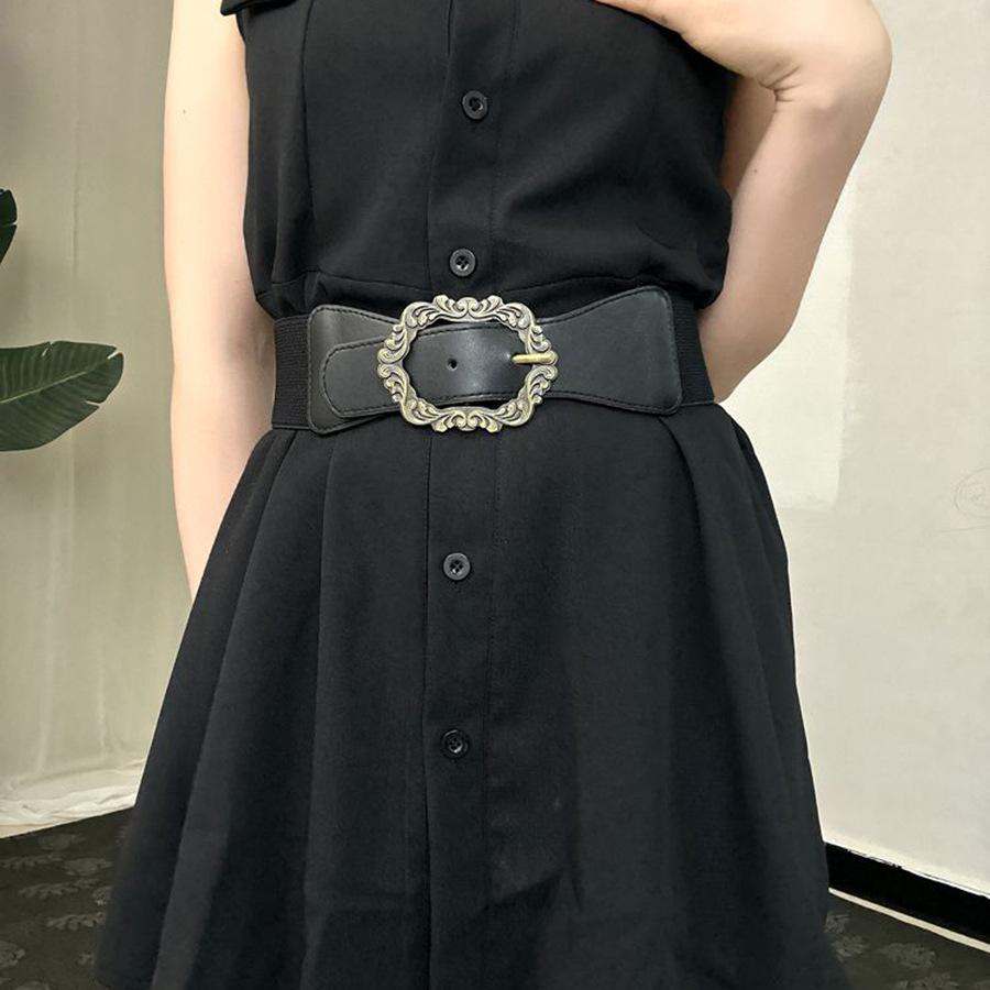 Hong Kong Style Retro Leather Elastic Belt: Versatile, Exquisite, and Elegant Waist Ornament for Dresses