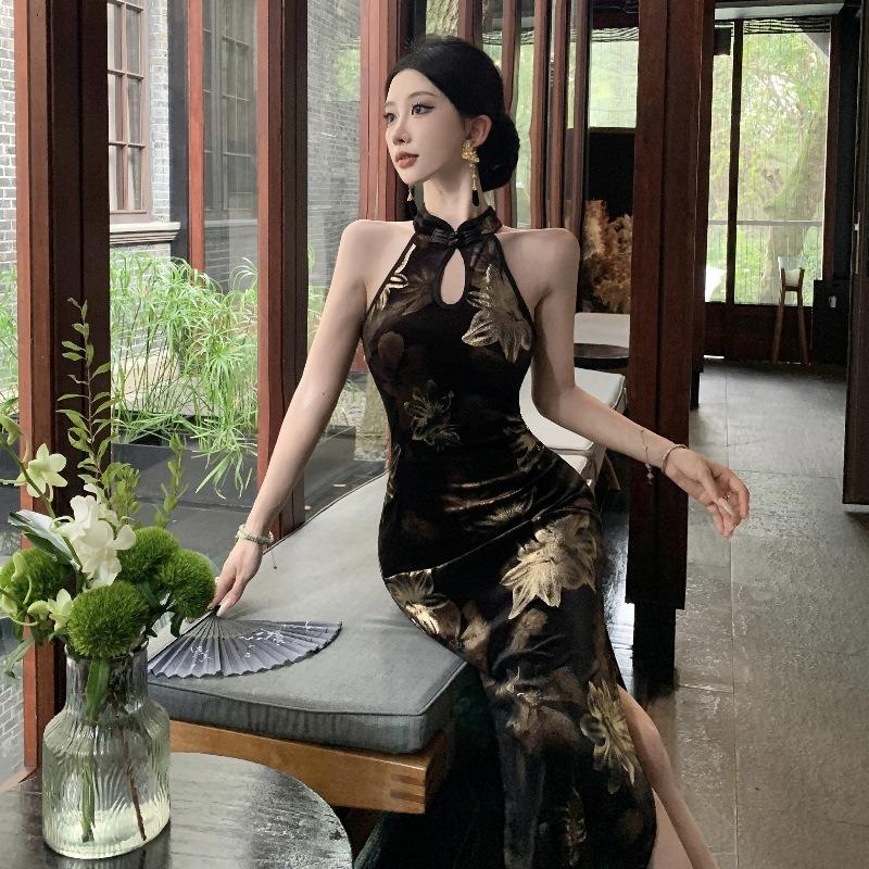 New Chinese Retro Improved Cheongsam Dress Feminine Temperament Light and Ripe Hip-wrapped Skirt Long Dress
