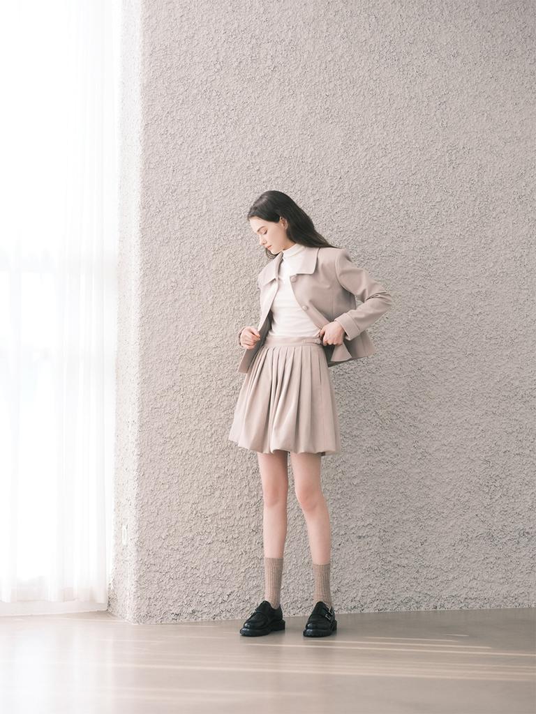 Non Search Wool Pleated Balloon Skirt/Beige