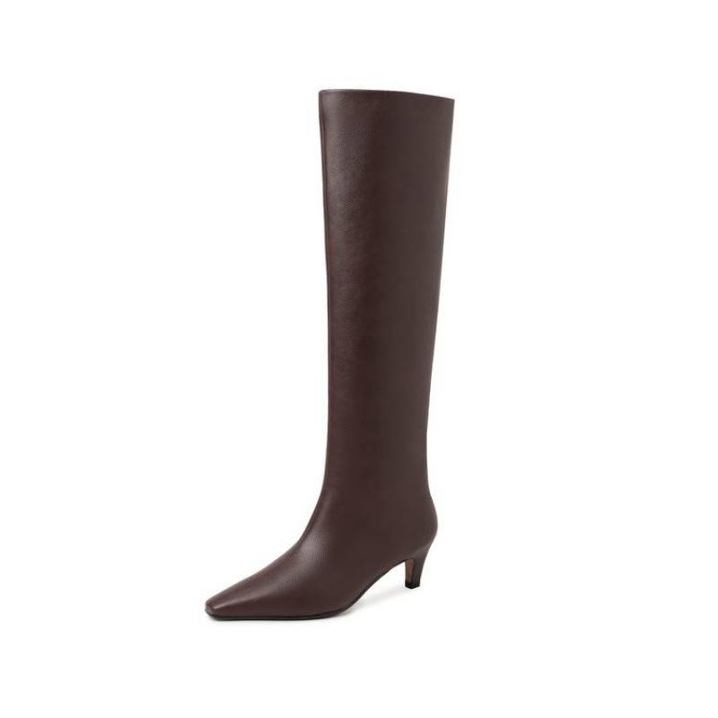 Autumn and Winter New Simple Cat's Eye and Straight Knight Boots French Pointed Temperament Women's High and Knee Long Boots