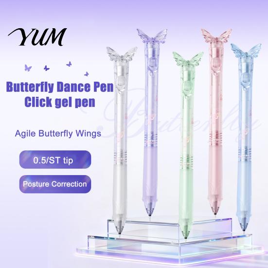 Student Stationery Supplies Translucent Butterfly Gel Pen, 0.5mm Smooth Writing Retractable Comfortable Grip Pens for Homework Aesthetic Pen