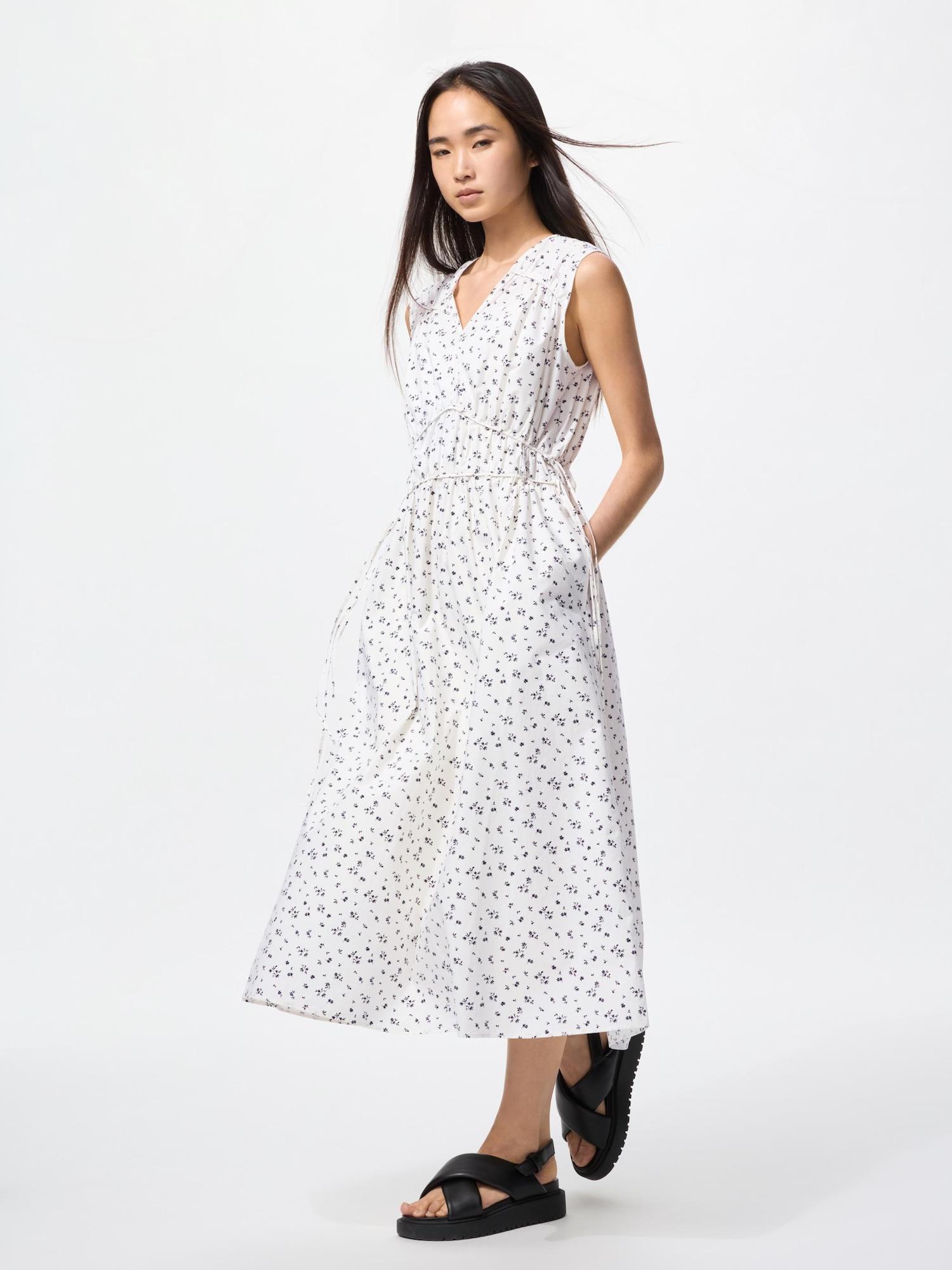 

Uniqlo Хлопковое платье со сборками Без рукавов Принт 01 OFF WHITE/WOMEN XXL