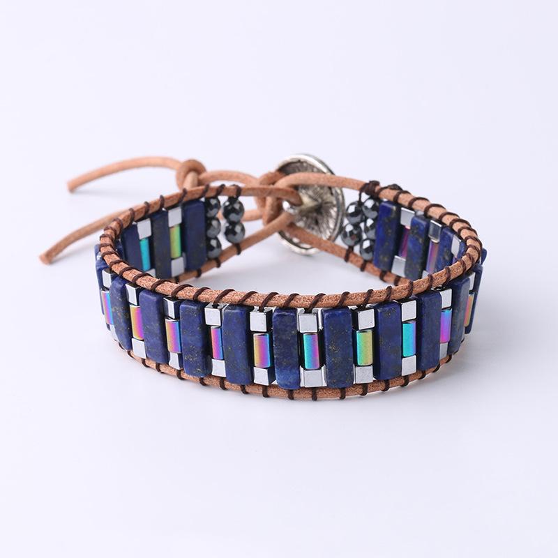 Brățară cu mărgele pătrate lungi țesute manual în stil național Brățară cu mărgele din piatră naturală Brățară înfășurată pentru femei