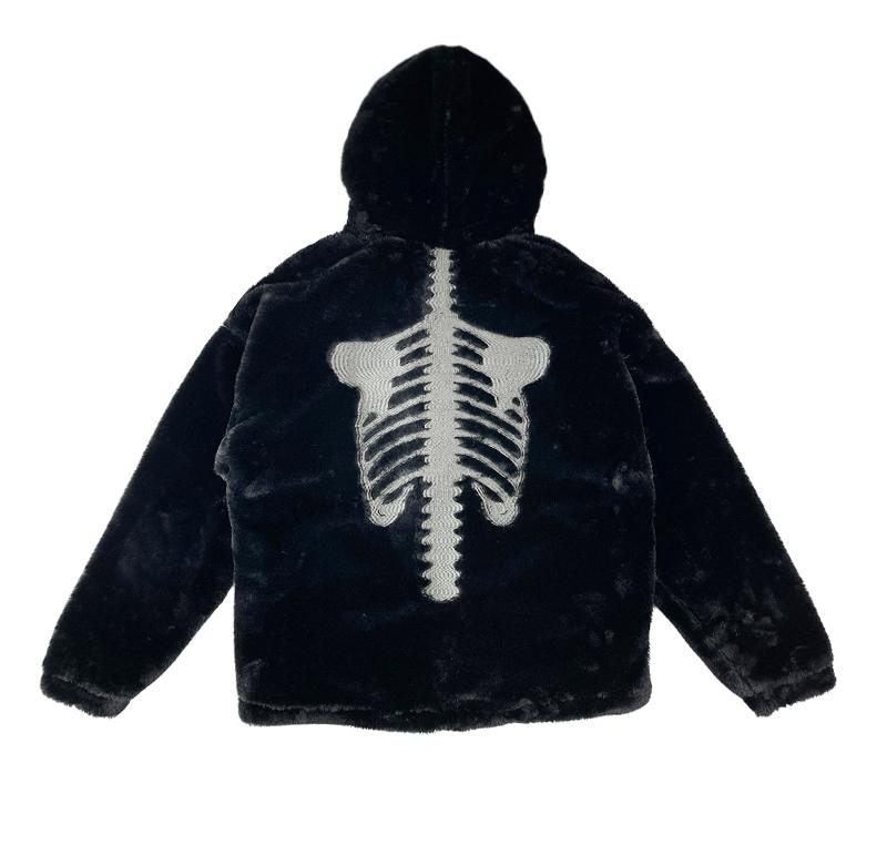 A Made Skeleton Embroidered Fur Hooded
