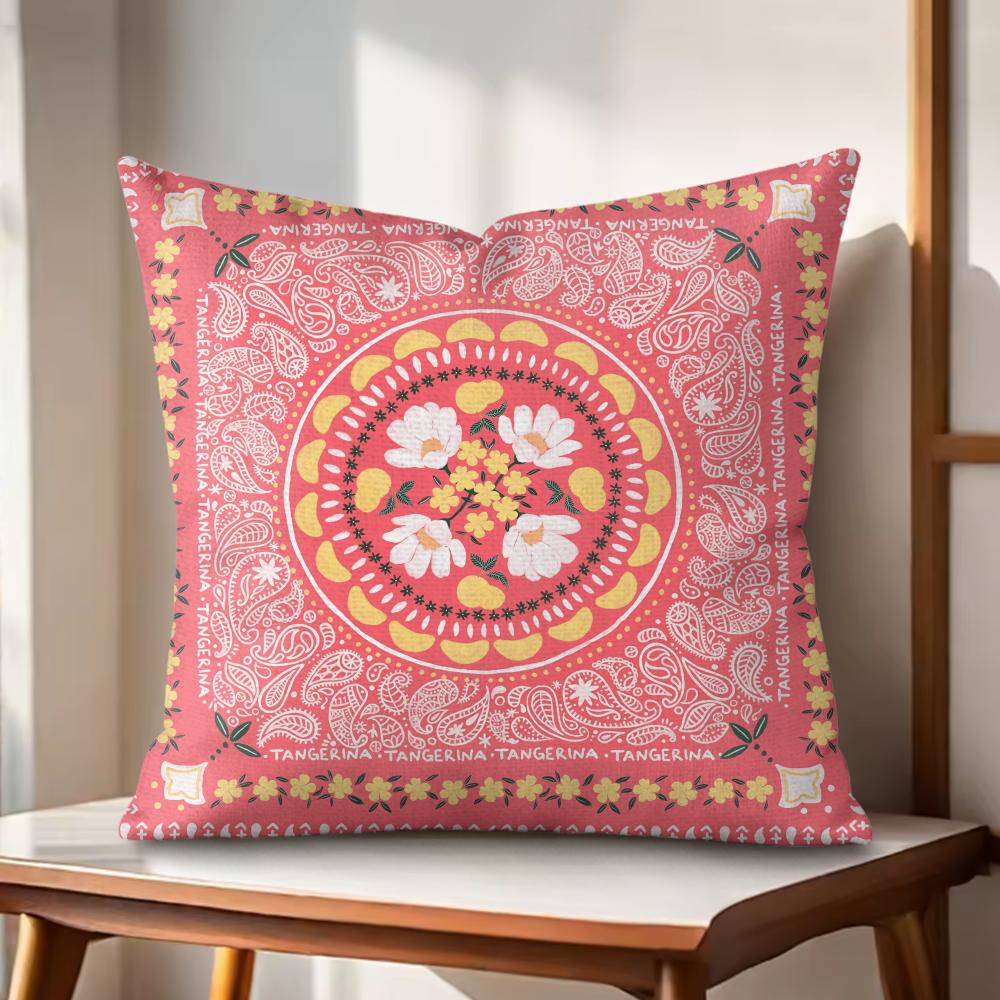 Pink Retro Flowers Cushion Cover Natural Linen Organic Fabric DoubleSided Printing Couch Pillow Covers Home Decor