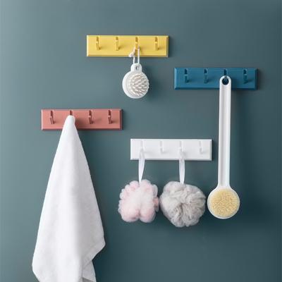 No Punch Paste Four Hook Bathroom Kitchen Shelf Wall Door Behind Four Hook Coat Hanger