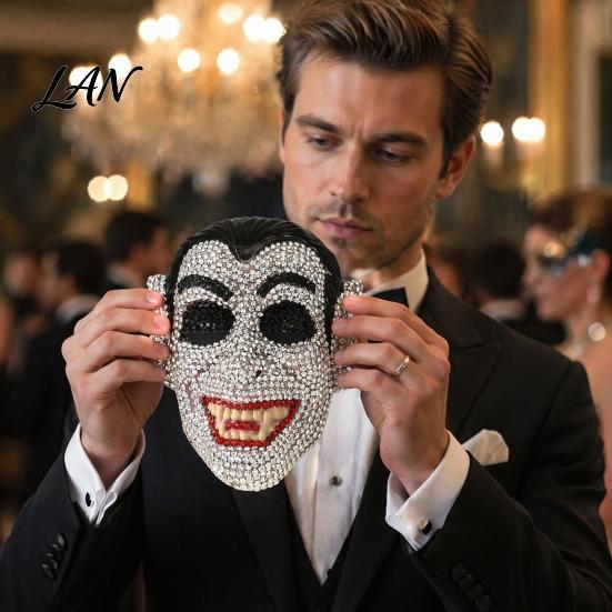 Sparkling Rhinestone Mask Halloween Skull Full Face Mask, Sparkly Masquerade Eye-catching Stage Prop for Party, Adjustable Strap Cosplay Women