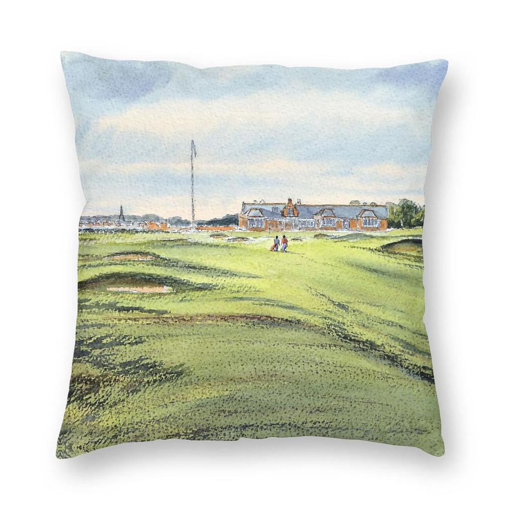 Royal Troon Golf Course Square Pillowcase Polyester Linen Velvet Pattern Zip Decorative Home Cushion Cover