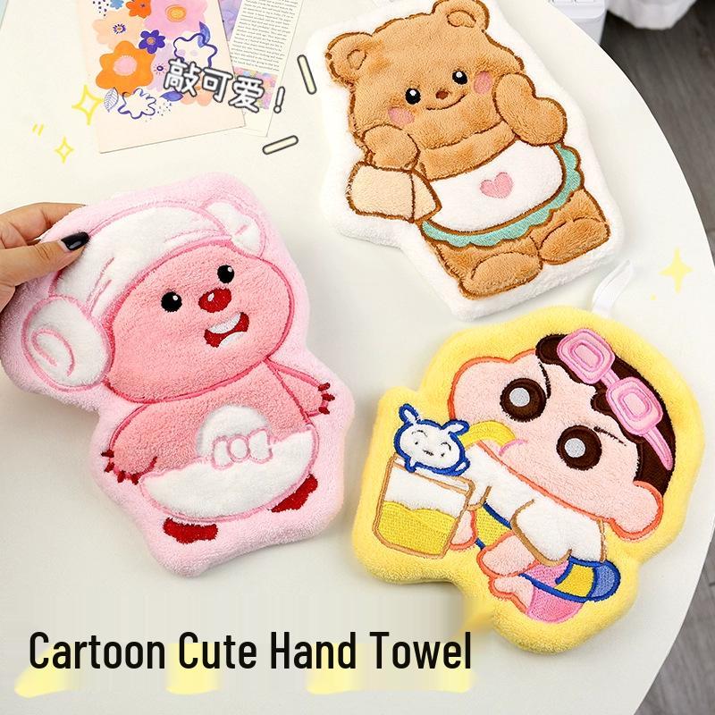 Cartoon Kitchen Hand Towel - Thick, Absorbent, Lint-Free, Cute Hanging Dishcloth for Bathroom and Household Use