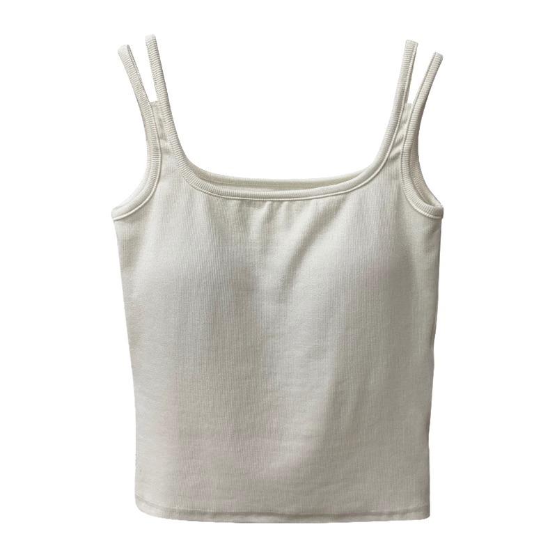 

Женская модная майка без рукавов с накладкой на грудь - однотонная, универсальная, стильная Size 2