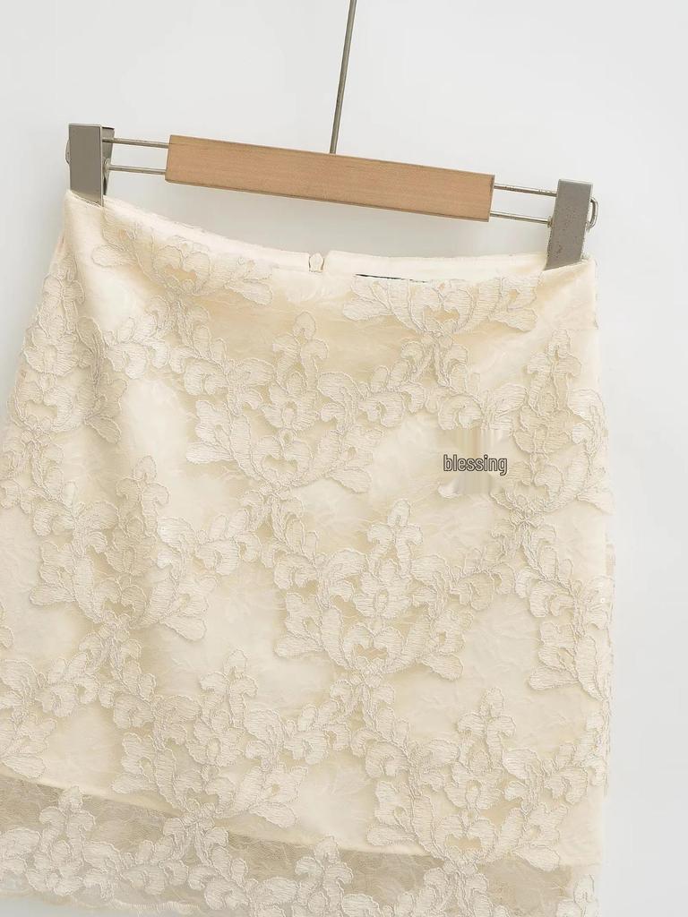 Elegant Summer Retro Jacquard Lace High-Waist Skirt for Women