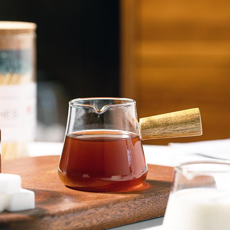 Mini Coffee Glass Milk Jug with Wooden Handle