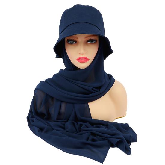 

Sun Hat Multifunctional Durable Breathable All Match Soft Daily Wear 2 in 1 Chiffon Bucket Hat Scarf Set for Outdoor темно-синий