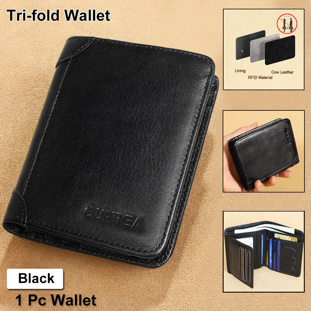 Men's Vintage Cowhide Wallet, RFID Protection Short Multi-Functional ID Card Credit Card Holder Top Layer Cowhide Money Bag 2 ID Card Windows