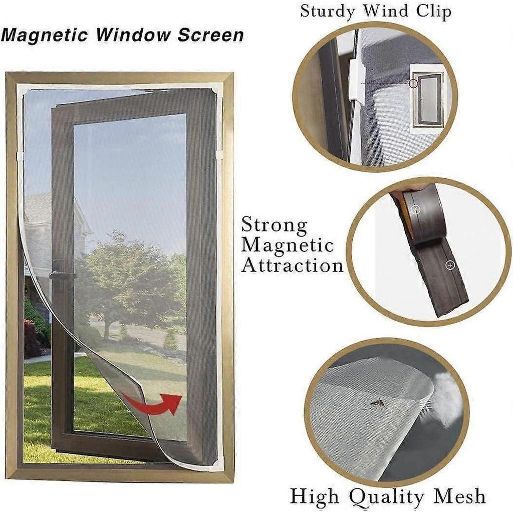 (50x80cm)Adjustable DIY Magnetic Window Screen with Black Frame Fiberglass Mesh52 Sizes less