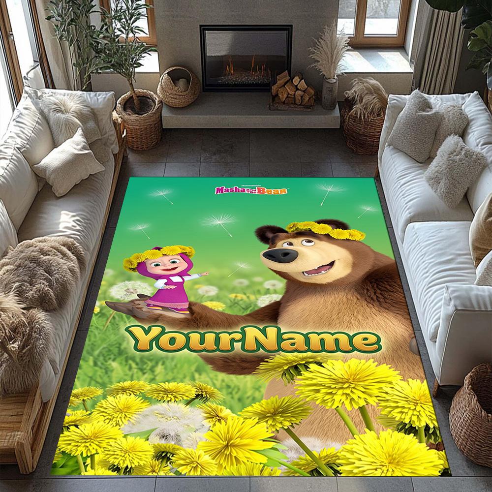 Masha Bear Customizable Name Floor Rug Office Rug Perfect for Decorate Room Balcony Bedrooms Game Room Anti-slip Rug Decorate Offices
