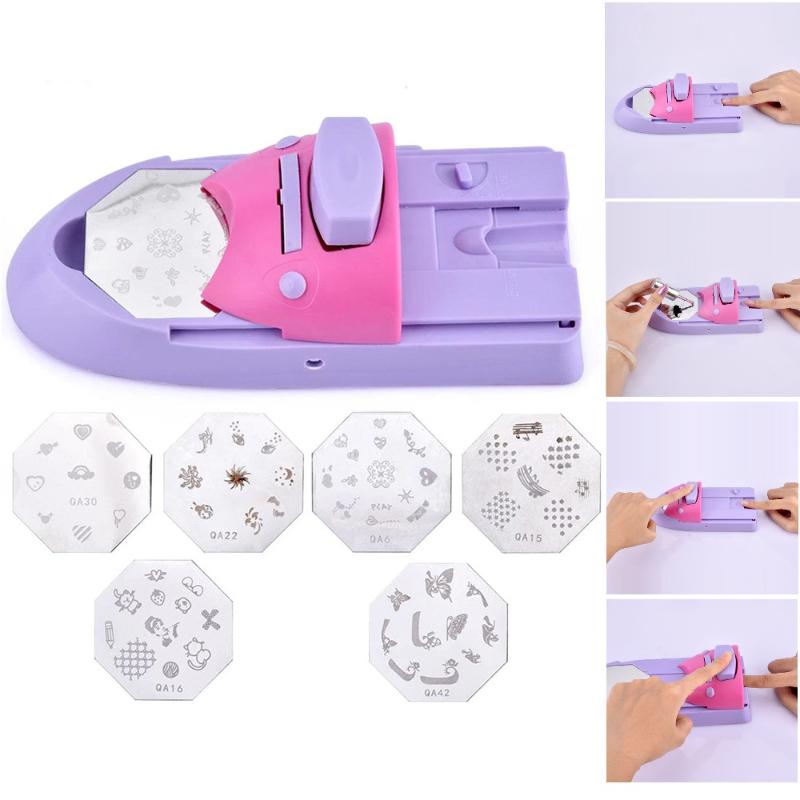 Manual Nail Art Printing Machine Metal Stamping Plates Manicure Nail Color Draw Polish Nail Printer Set Tool