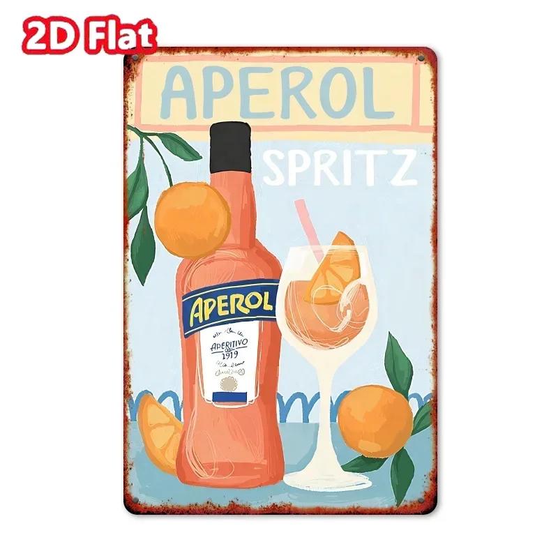 2D Painting-Vintage Metal Tin Sign-Retro Cocktail & Orange Illustration,Frameless,Friends,Kitchen&Bar Decor