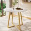Round Dining Table (1 Piece), Unique Metal Frame, Dining Table with Modern Marble Pattern, Suitable for Dining Room, Living Room, White/Gold