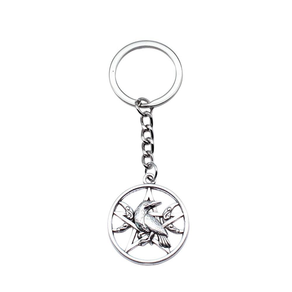 Dreifachmond Pentagramm Anhänger Schlüsselanhänger Stern Wicca Thema Schlüsselring 28mm