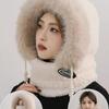 Winter Plush Hat for Women Warm Thick Hood with Scarf Mask Ear Protection Windproof Thermal Cap for Outdoor Cycling Riding
