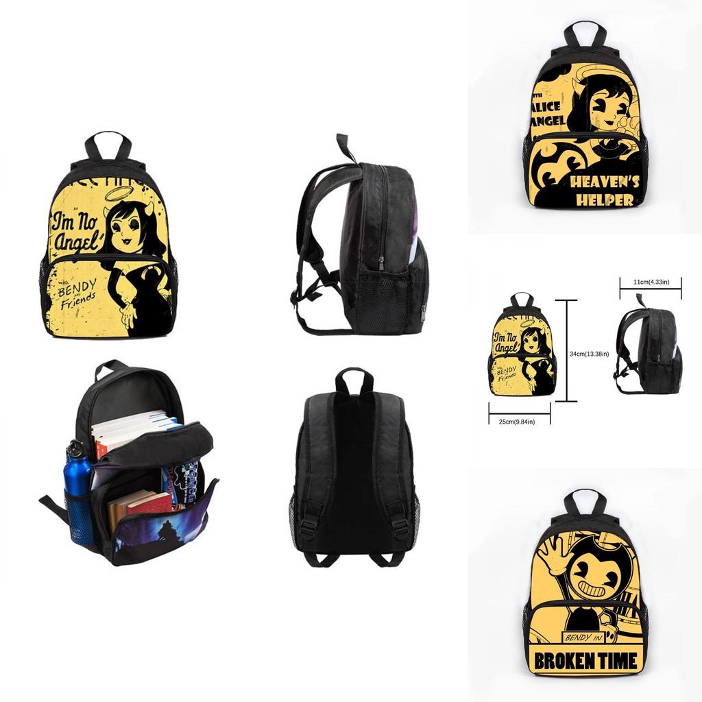 Bendy And The Ink Machine Cartoon Game School Backpack With Adjustable Padded Straps For Kids