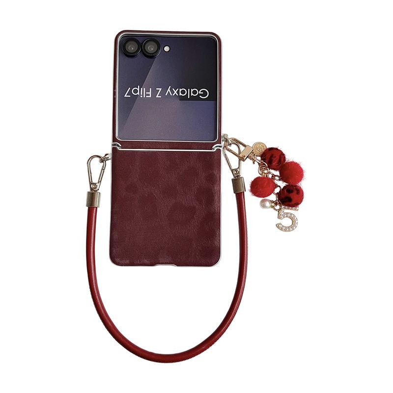 Samsung ZFLIP7 Leopard Print Case with Silver Edge & Hand Strap - Fits ZFLIP6/5