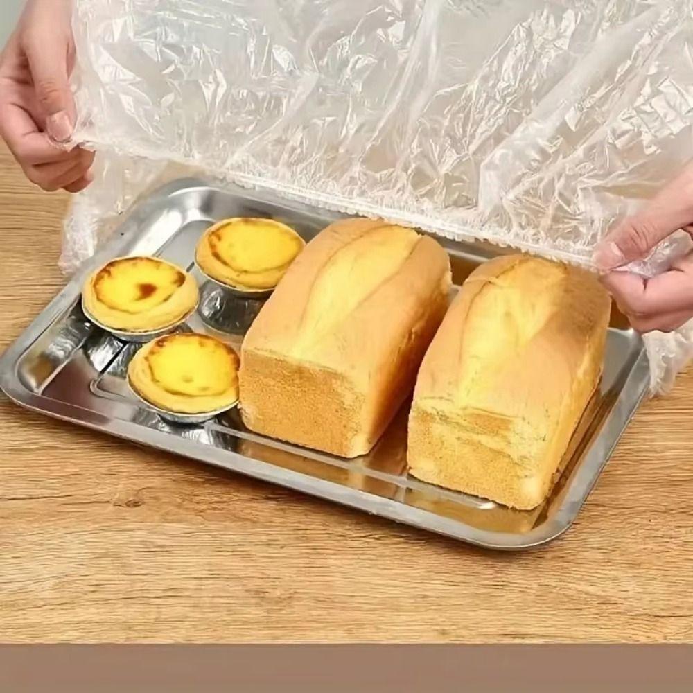 50Pcs Elastic Band Disposable Tray Cover Stretchable Plate Bowls Caps Food Saver Bag