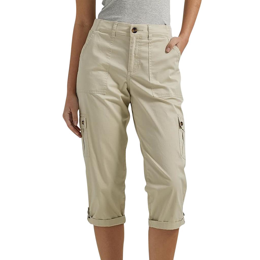 Health Women's Solid Color Outdoor Casual Workwear Multi-Pocket Seven-Length Casual Pants Work Trousers Comfortable Fit