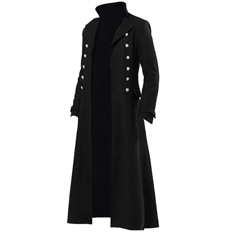 Gabardina Gótica para Hombre Medieval Steampunk Retro Abrigo de Doble Botonadura Adorno Liso Solapa de Hombre Chaquetas Largas Vintage