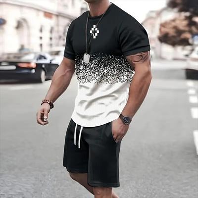 Nuevo Traje Deportivo para Hombre de Manga Corta y Pantalones Cortos con Cuello Redondo y Estampado 3D, Moda Casual, Conjuntos de Dos Piezas de Verano