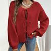 Women‘s Round Neck Long Sleeve Lace-Up Fitted Cardigan Coat