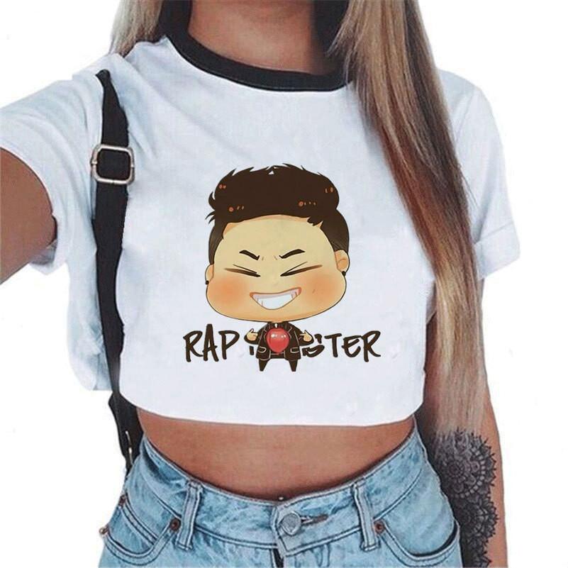 Kpop Bts Bangtan Boys Kortärmad Damtopp Med Söt Figurdesign Perfekt För Sommaren