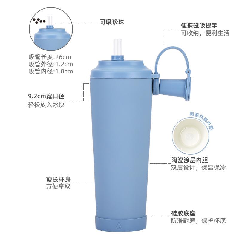 830ML Thermos Cup With Straw Magnetic Handle,Stainless Steel Drinkware,Ceramic coated inner liner Vacuum Flasks,Water Bottle 830ml хаки