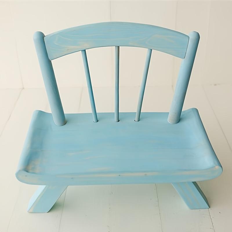 

Vintage Wooden Chair Photography Prop with Backrest - Rustic White/Brown/Blue Small Sofa Style for Photo Shoots, 40x34x30cm синій