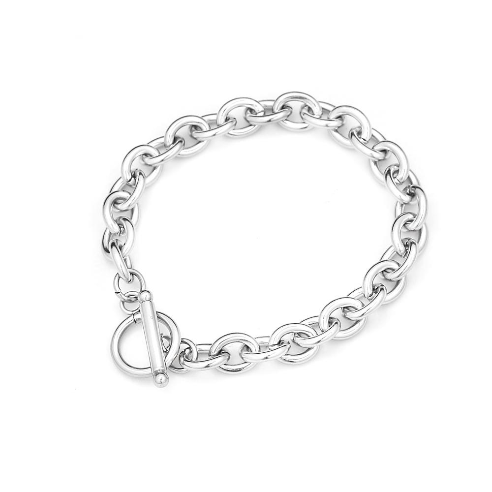 Simple 316L Stainless Steel Bracelet For Women Men Hip Hop Punk Silver Color OT Buckle Link Chain Bangles Couple Jewelry