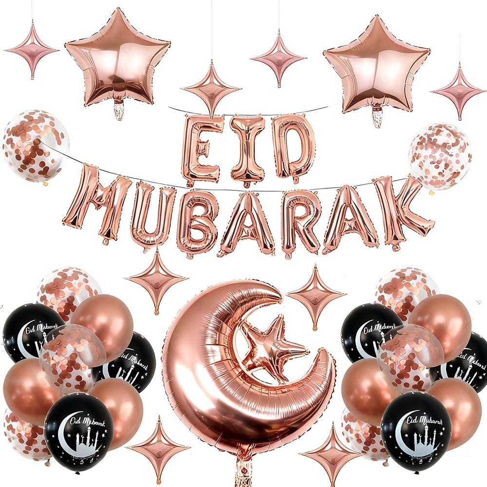 Multicolor Eid Mubarak Balloons Latex Printing Star Moon Foil Balloon Photo Props Venue Setup Festival Banner Home Decoration