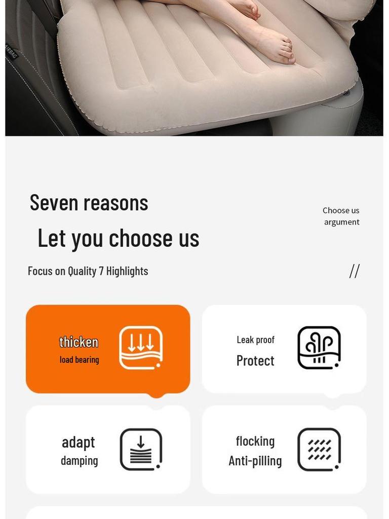 PVC Flocking Inflatable Car Mattress - Universal Travel Bed for Rear Seat