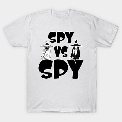 Men Black Print T-shirt Spy Vs Spy. // Black And White No-Cut Transfer Paper Print Cotton Tshirt - Men's Summer Cotton Graphi...
