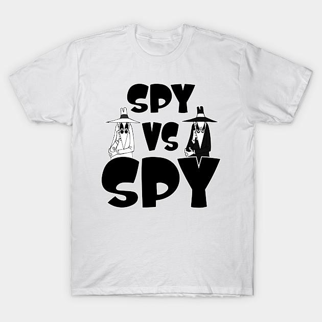 

Men Black Print T-shirt Spy Vs Spy. // Black And White No-Cut Transfer Paper Print Cotton Tshirt M белый
