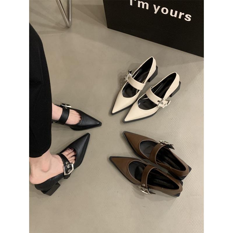 Retro pointed Mary Jane small leather shoes women's British autumn and winter 2025 new Korean version thick heel loafu single shoes